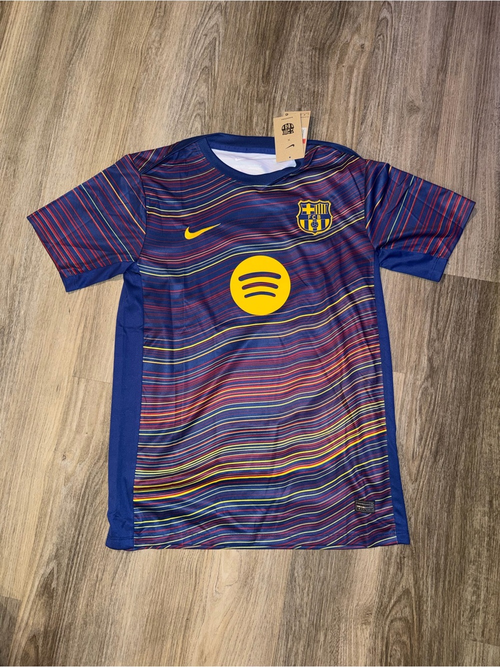 Nike Men's Navy Multicolor Striped Training Jersey with Yellow Accents